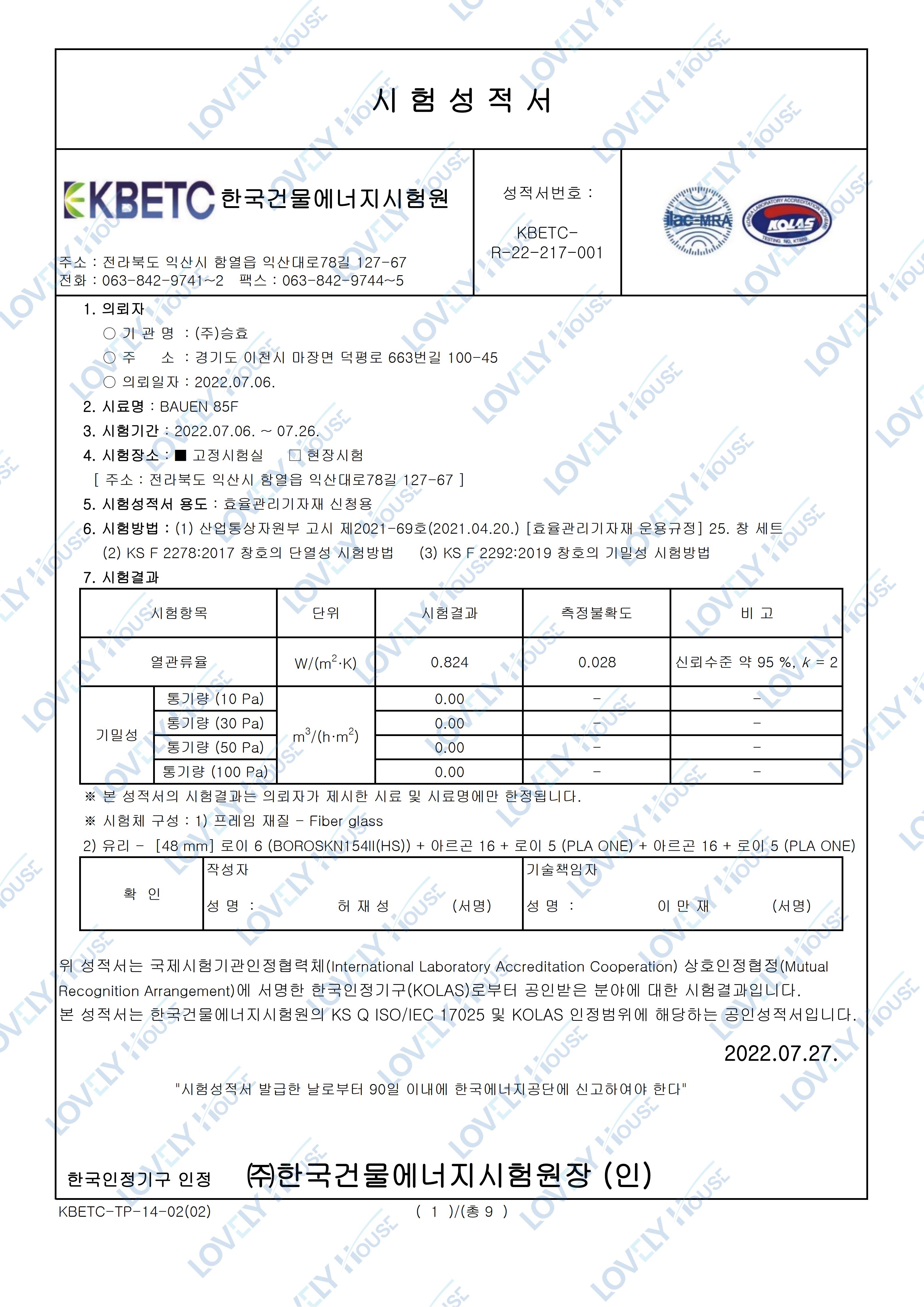 85 Series Thermal Insulation Performance Test Report