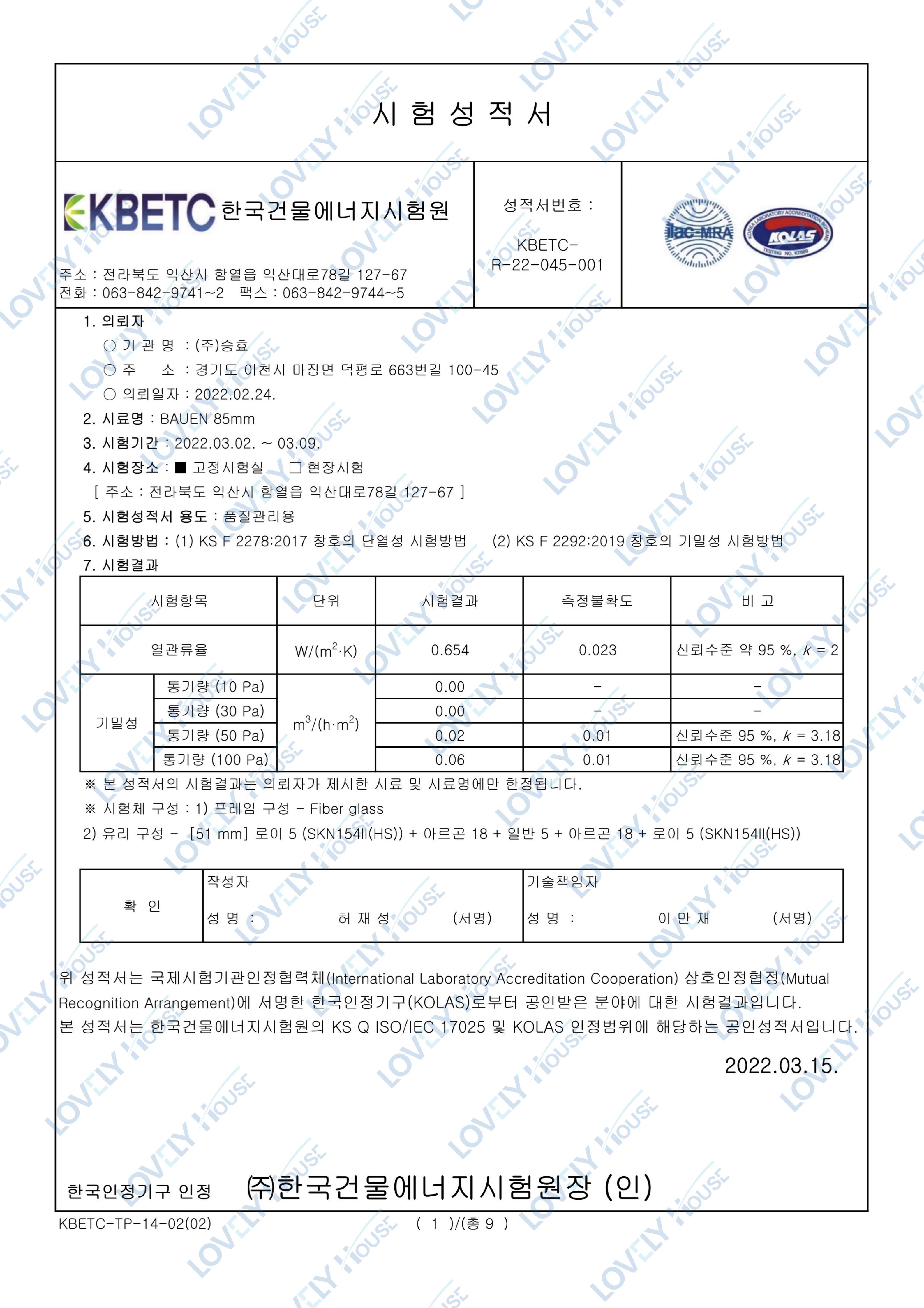 85 Series Door and Window Performance Test Report