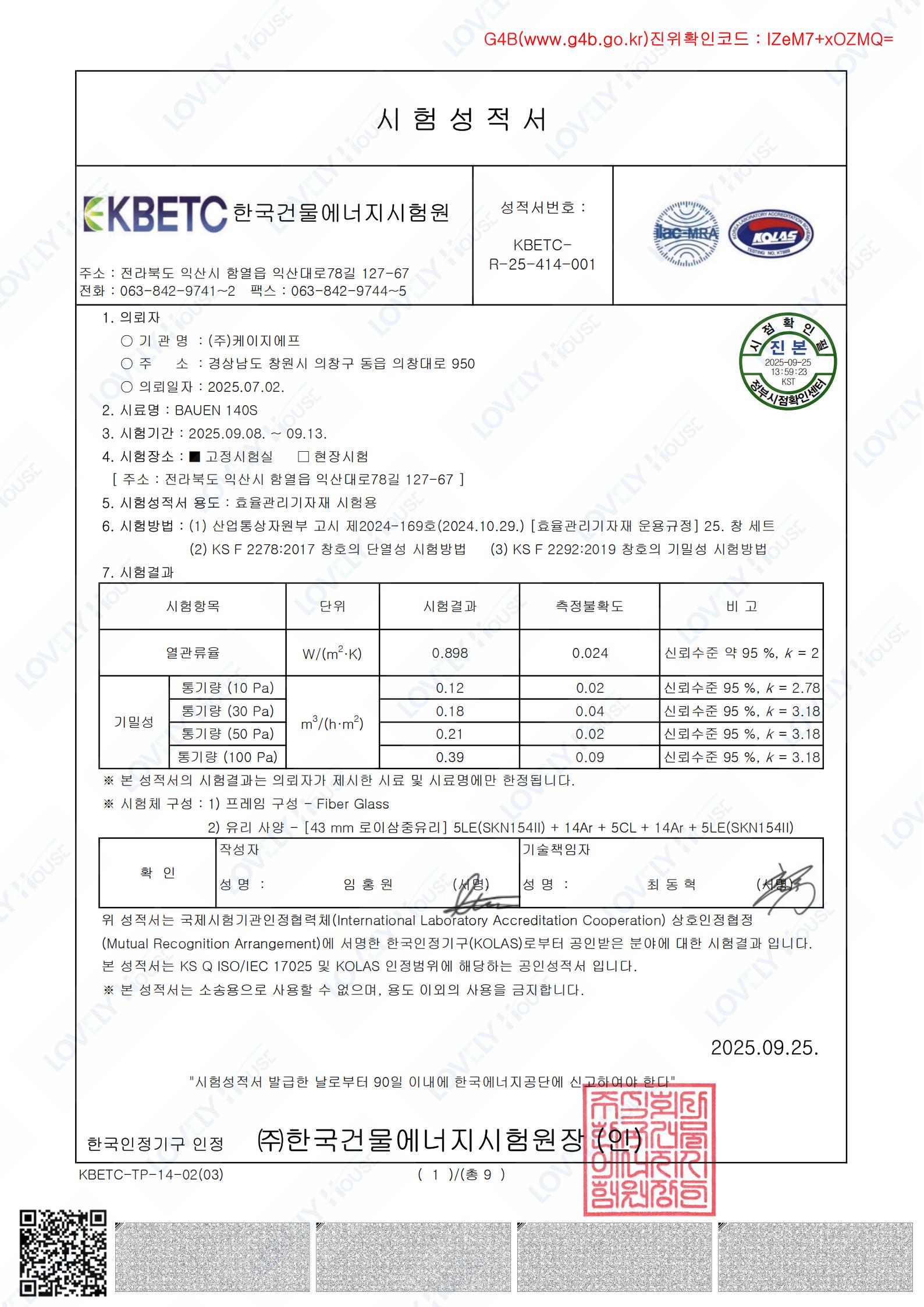 140 Series Door and Window Performance Test Report